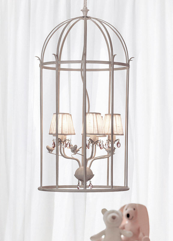 <strong>ML15</strong> lampadario gabbia uccellini 5 luci Ø 55 x H. 102 cm